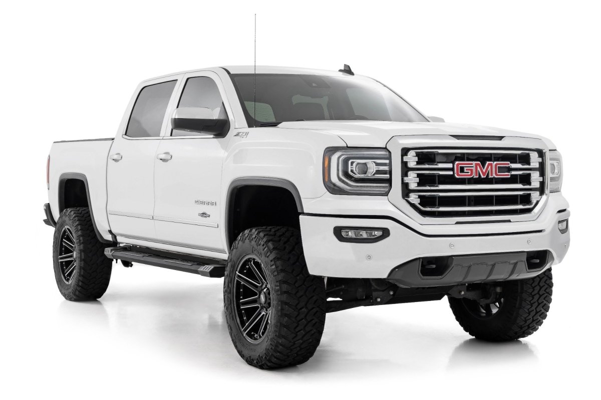 GMC Sierra 1500 Running Boards - Rough Country - HD2 Aluminum - Black - '07-'18